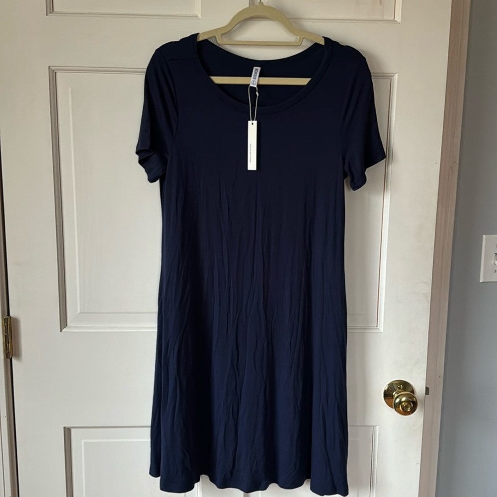 Korsis Rayon Blend Aline Navy Dress. NWT Size L